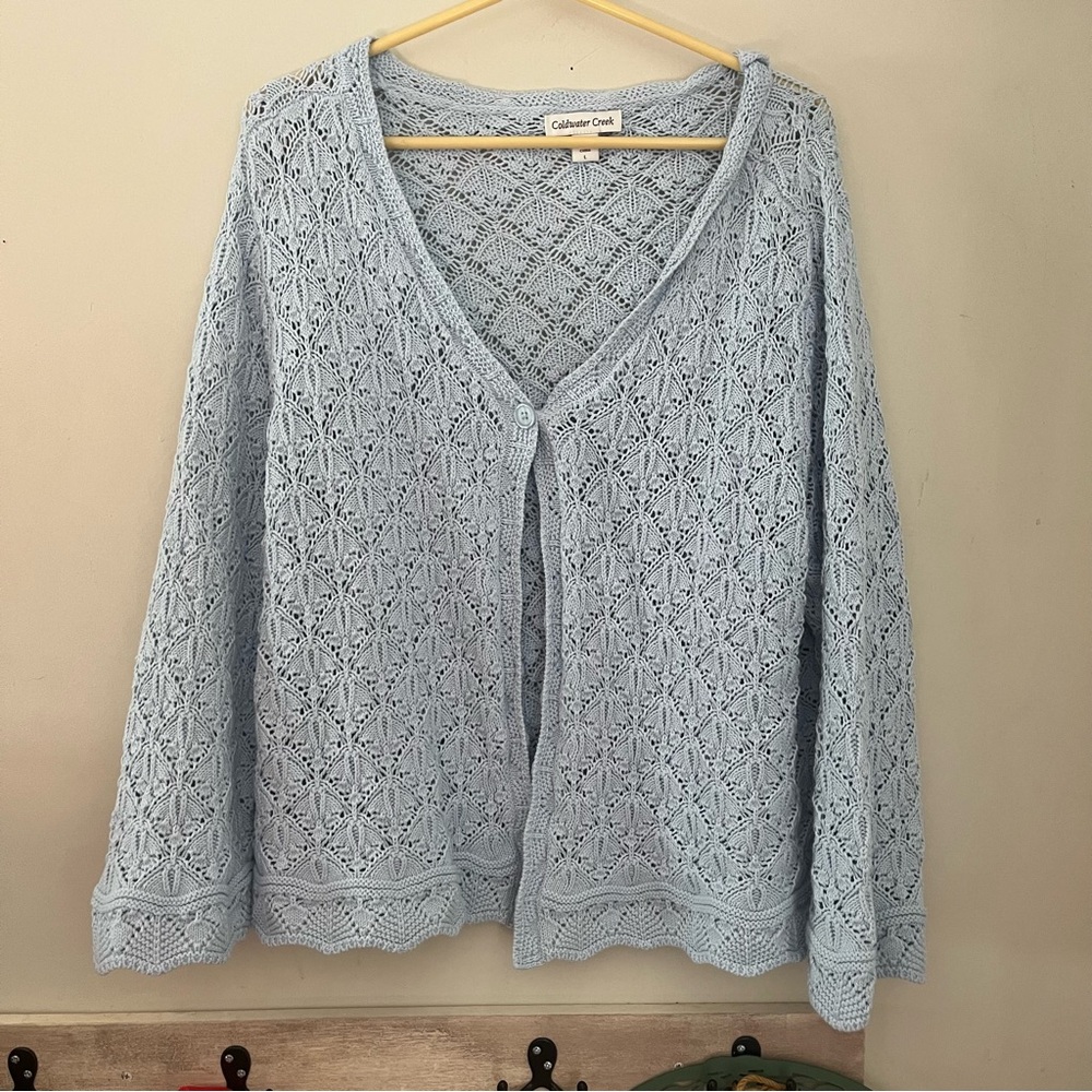 Women's Light Blue Knit Sweater 100% Cotton - Picture 4 of 5